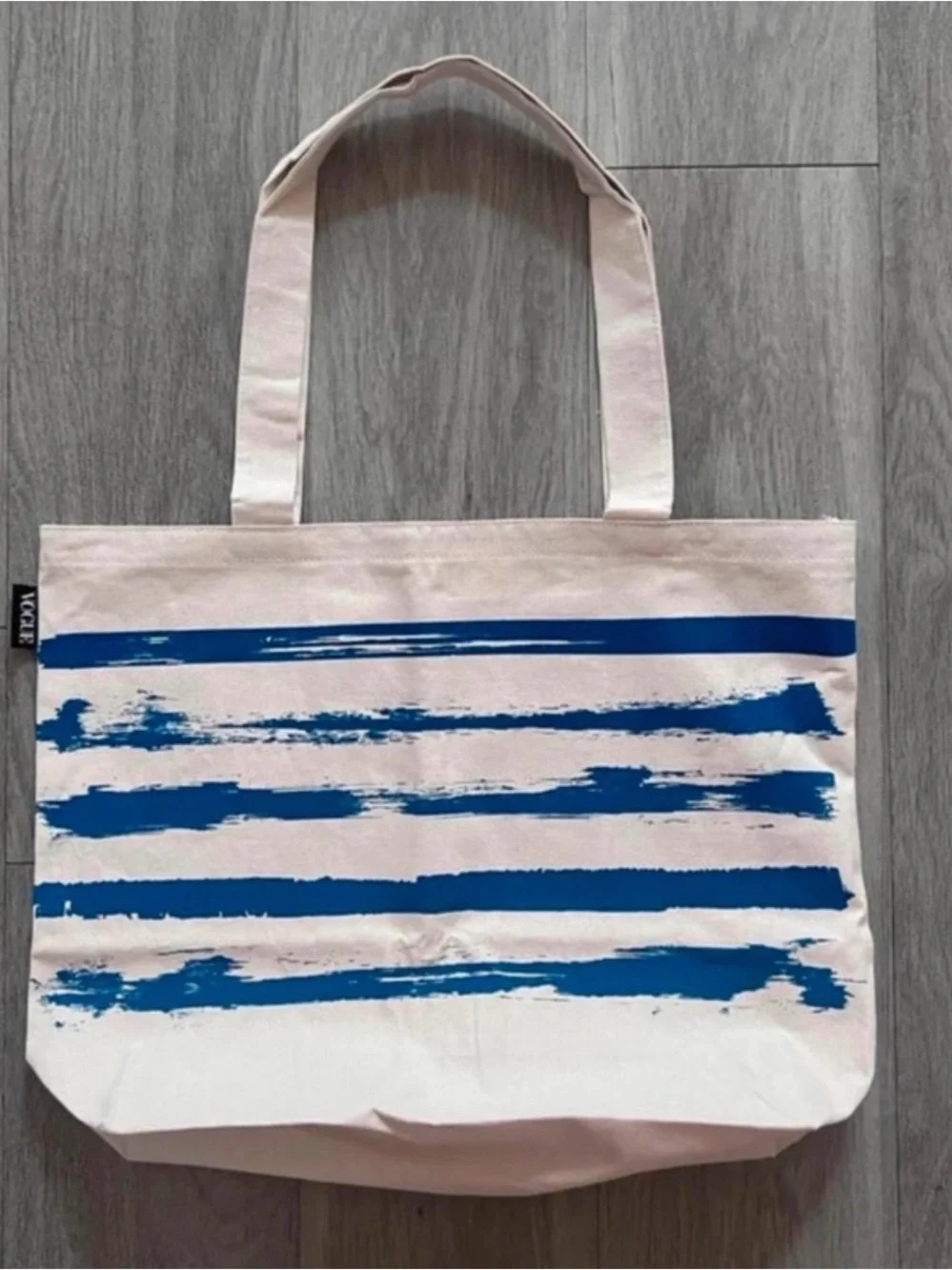 Vogue Cream Canvas Tote with Blue Stripes